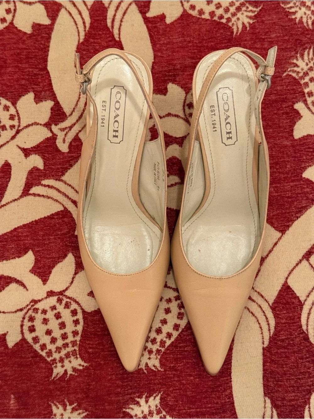 Coach Beige Pointed-Toe Slingback Heels